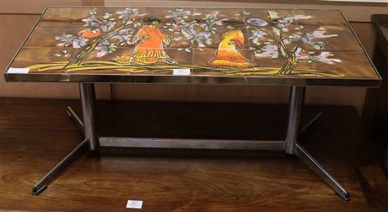 A Vallauris tile top coffee table W.91cm